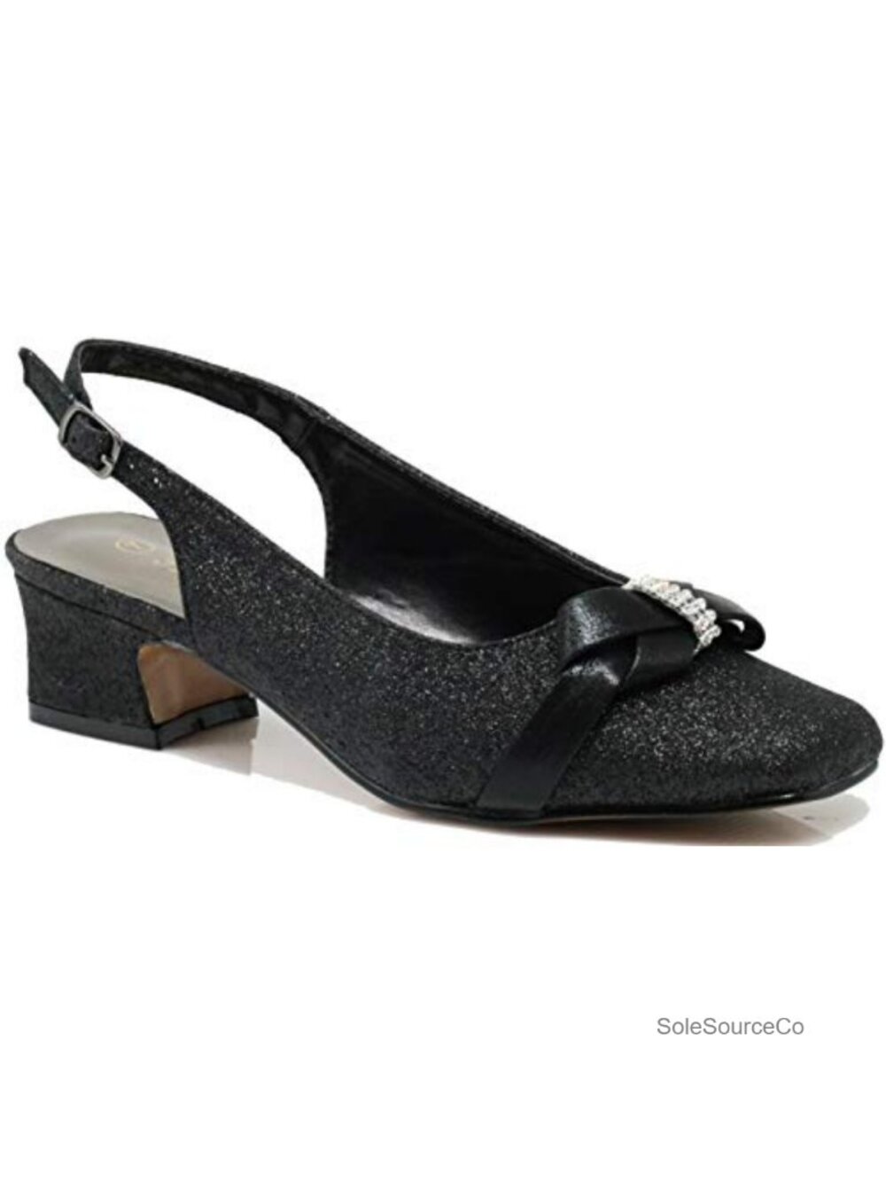 Enzo Romeo Rhinestone Slingback Low Heel Pump Sandals Wide Width Glitter Bow
